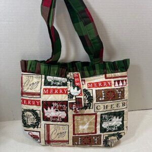 Handmade Christmas Holiday Fabric Button Closure Cotton Tote Handbag NEW